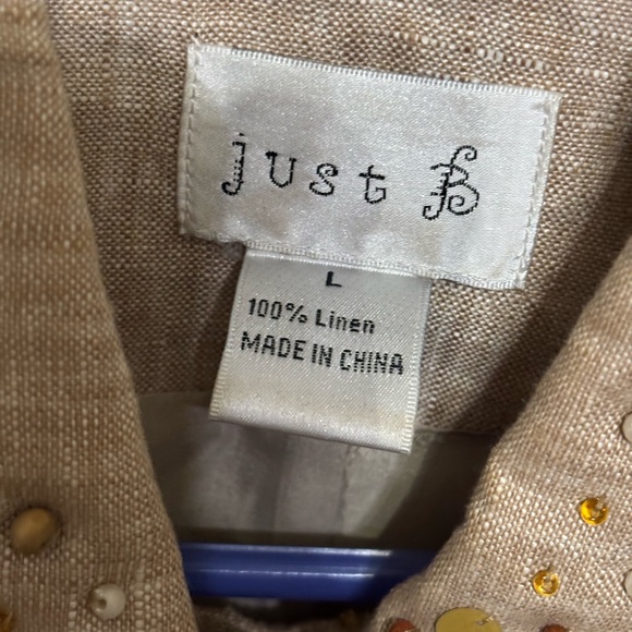 Just B Berek Western Formal Jacket Tan Size L 100% Linen Gold Sequins Beading - Picture 4 of 12